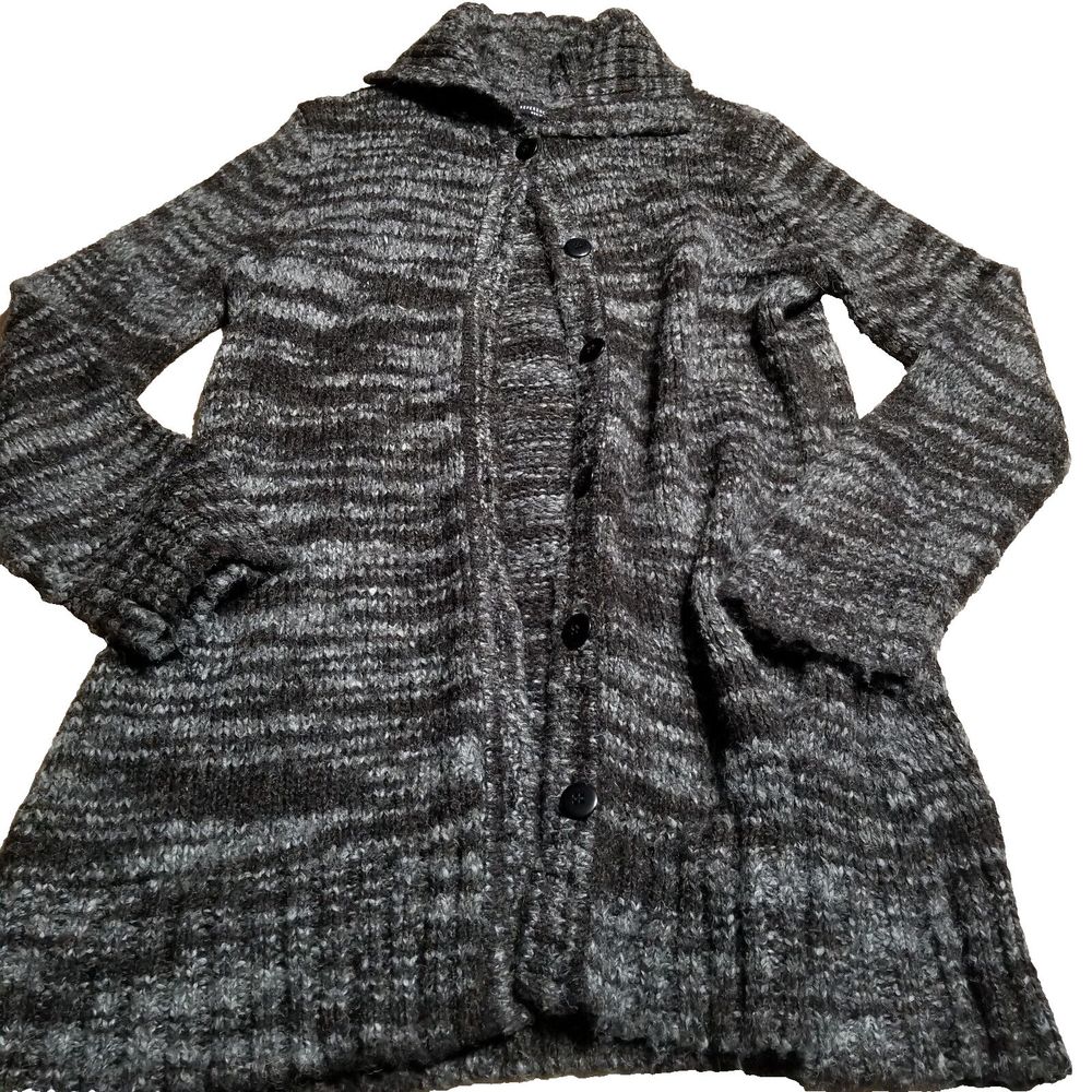Reference Point Sweater Button Down Cardigan Womens Large Black Gray Heathered